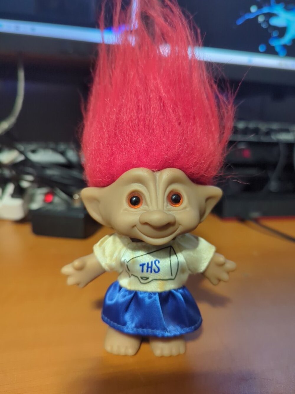 Ace Novelty Co Troll Doll red Hair Tummy Jewel amber  Eyes 4" Cheerleader Dress